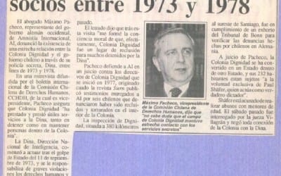 Denunció Máximo Pacheco Dignidad y la DINA fueron socios entre 1973 y 1978
