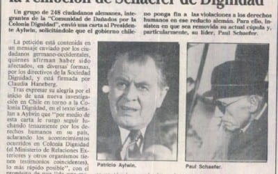 Ciudadanos alemanes piden a Aylwin la remoción de Schaefer de Dignidad