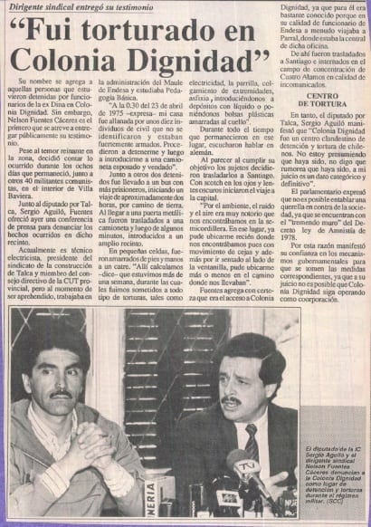 1990 octubre 30 – Fortín Mapocho – Dirigente sindical entregó su testimonio “Fui torturado en Colonia Dignidad” 