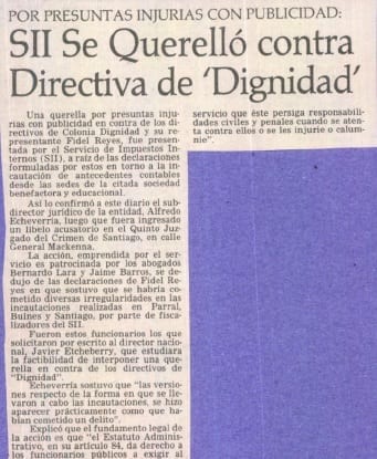 1991 abril 24 - El Mercurio - SII se querelló contra Directiva de "Dignidad"