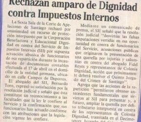 Rechazan amparo de Dignidad contra Impuestos Internos