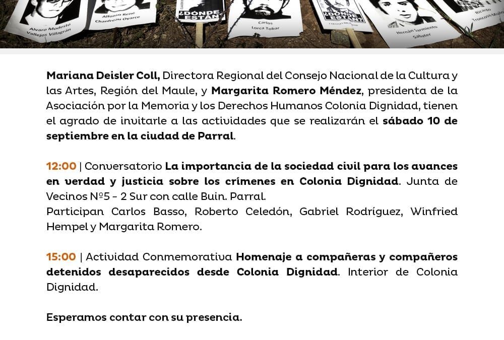 Actividades conmemorativas en Homenaje a compañeras y compañeros detenidos desaparecidos desde Colonia Dignidad